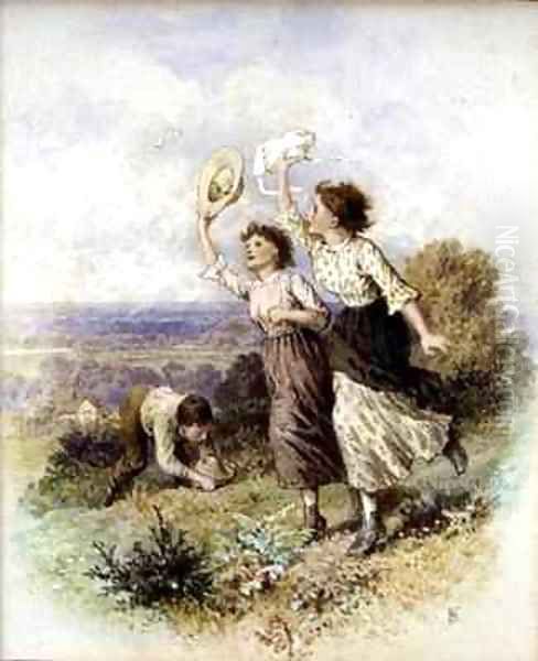 Catching Butterflies Oil Painting by Myles Birket Foster