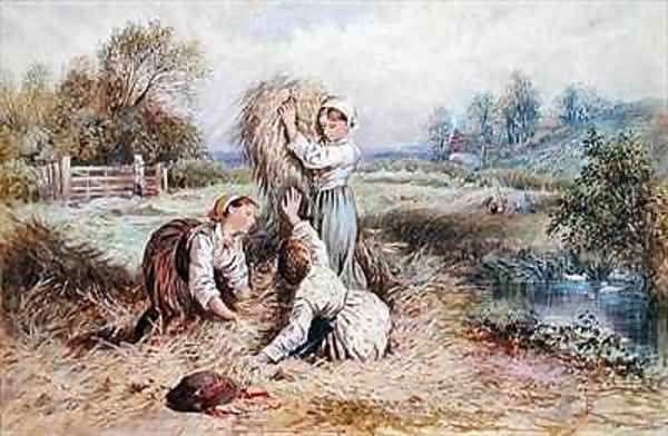 Children playing in a meadow Oil Painting by Myles Birket Foster