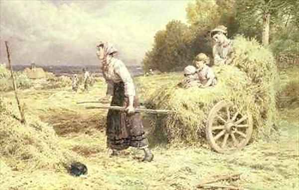 Haytime Oil Painting by Myles Birket Foster