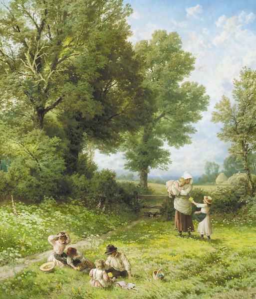 To Gather King-Cups In The Yellow Mead And Prink Their Hair With Daisies Oil Painting by Myles Birket Foster