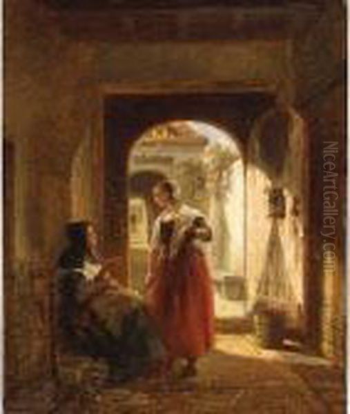 The Conversation Oil Painting by Johannes Anthonie Balthasar Stroebel