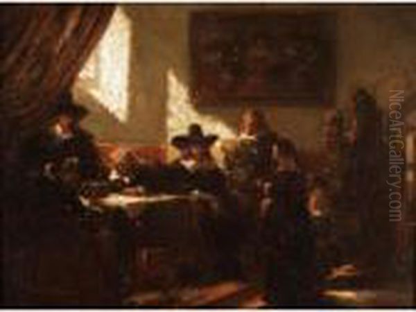 A Dutch Interior Oil Painting by Johannes Anthonie Balthasar Stroebel