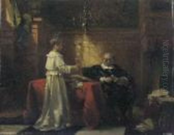 Offering A Glass Of Wine - A Study Oil Painting by Johannes Anthonie Balthasar Stroebel