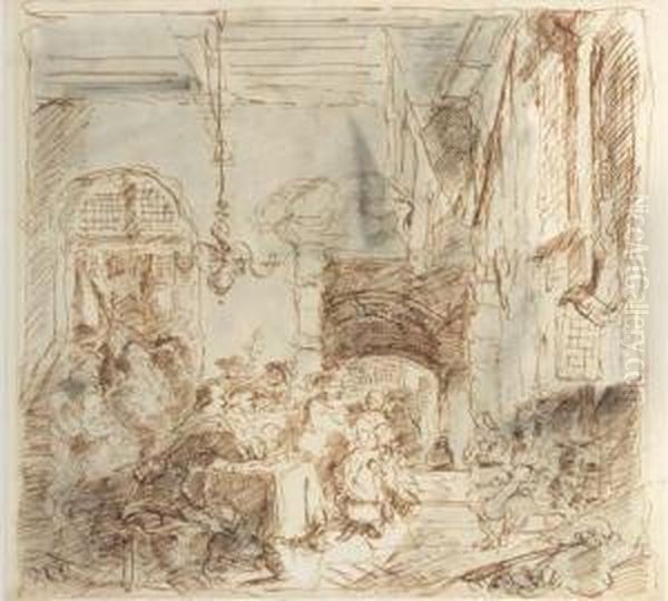 An Interior With Musicians Performing Before A Civic Guardcompany Oil Painting by Johannes Anthonie Balthasar Stroebel