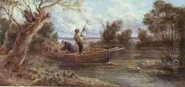 Setting eel traps Oil Painting by Myles Birket Foster