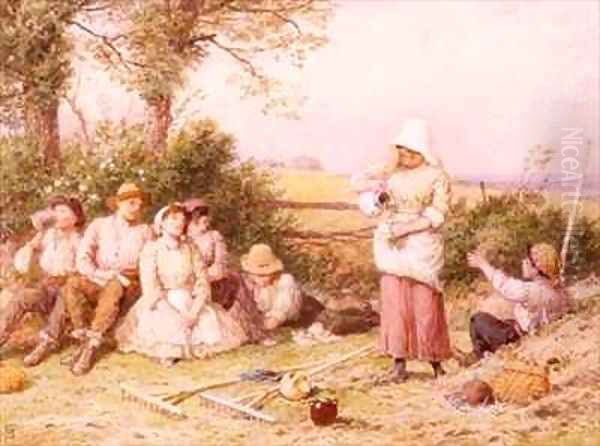 Refreshment in the Hayfield Oil Painting by Myles Birket Foster