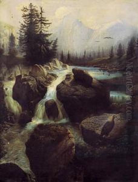 Alpine Stream Oil Painting by Francois Stroobant