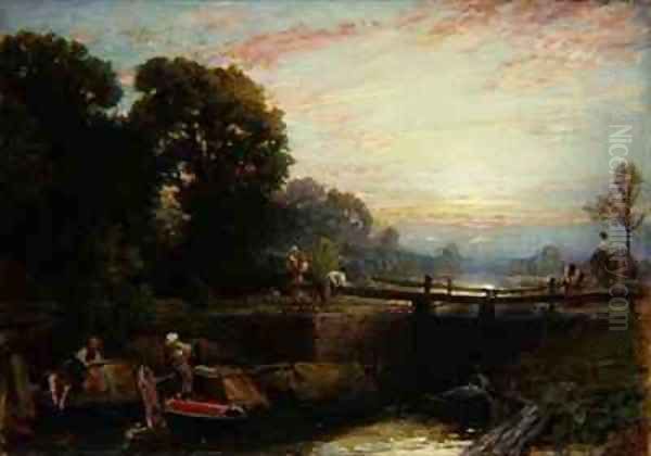 Lock at Sunset Oil Painting by Myles Birket Foster