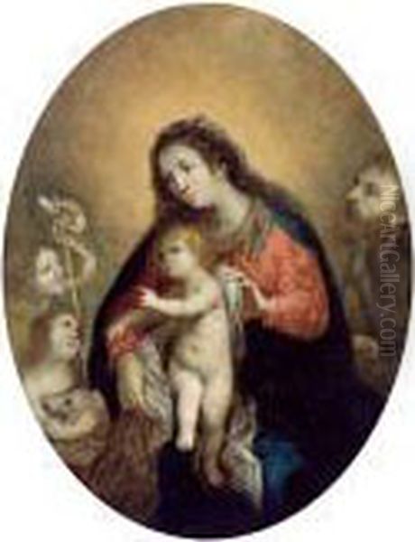 La Sacra Famiglia Con San Giovannino E Un Angelo Oil Painting by Bernardo Strozzi