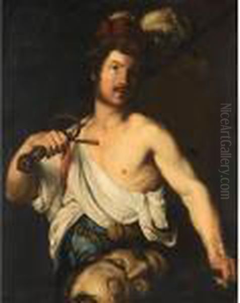 David With The Head Of Goliath Oil Painting by Bernardo Strozzi