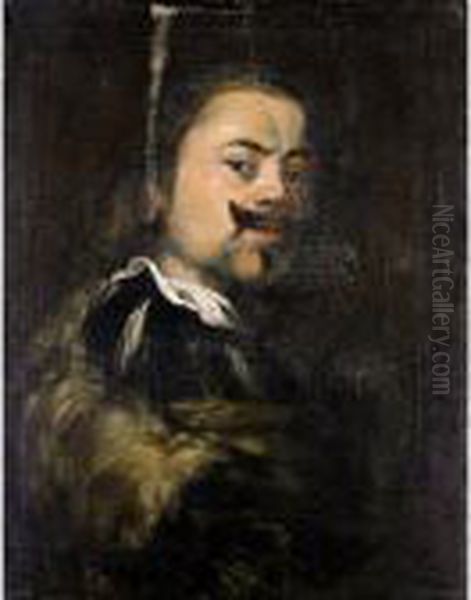 Portrait Of A Gentleman, Head And Shoulders, Wearing Black, With A Fur Lined Coat Oil Painting by Bernardo Strozzi