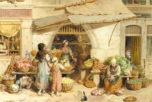 A fruit shop, Rialto market, Venice Oil Painting by Myles Birket Foster