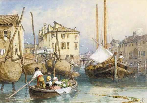 A side canal, Venice Oil Painting by Myles Birket Foster