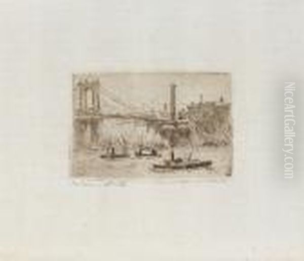 Brooklyn Bridge Oil Painting by Hermann Struck