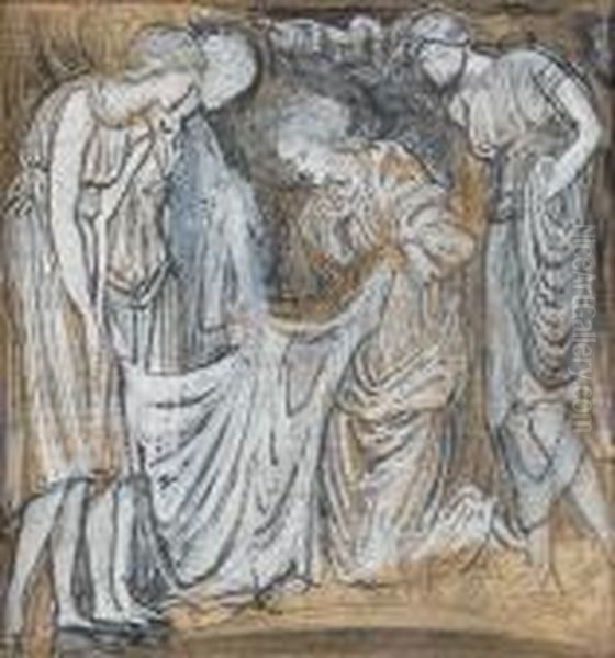 A Study Of Four Figures Oil Painting by John Melhuish Strudwick