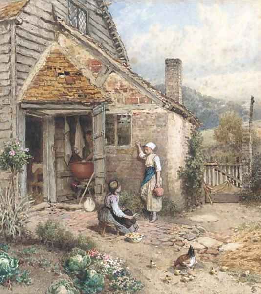 Peeling potatoes Oil Painting by Myles Birket Foster