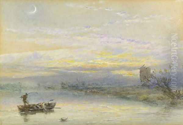 Evening on the Broads Oil Painting by Myles Birket Foster