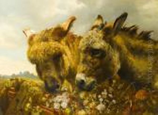 Two Donkeys Oil Painting by William Strutt