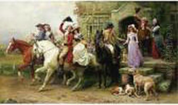 A Lassie And Her Laddie Oil Painting by William Strutt