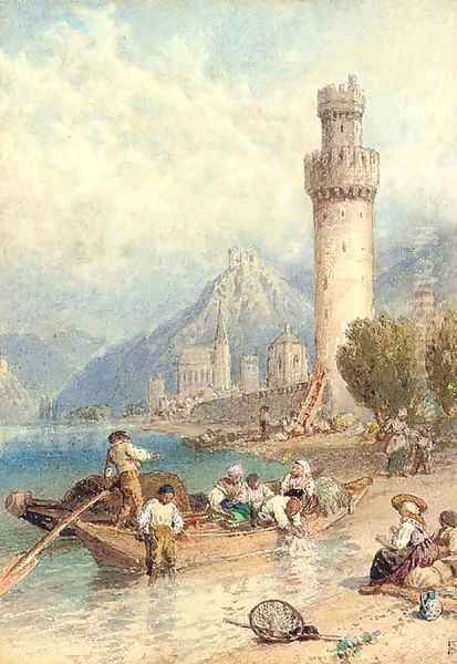 Oberweisel on the Rhine, Germany Oil Painting by Myles Birket Foster