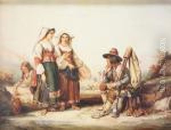 Contadine Con Zampognaro Oil Painting by Arthur John Strutt