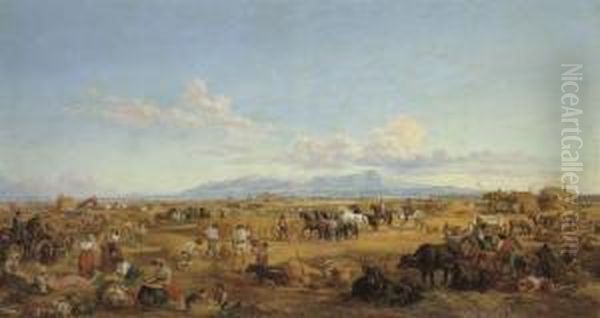 Haymaking In The Roman Campagna Oil Painting by Arthur John Strutt