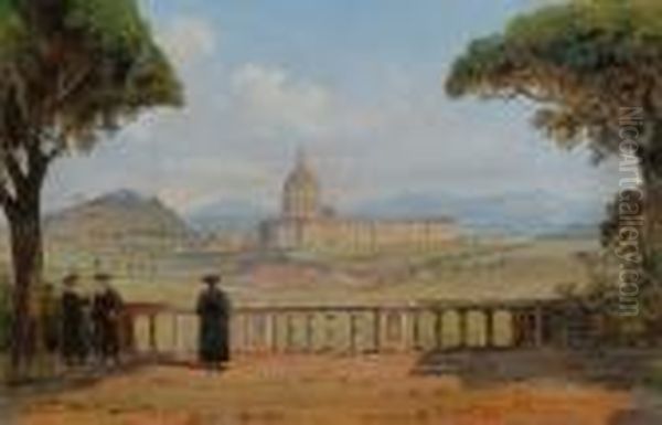 'st Peter's From Villa Pamphili, Rome' Oil Painting by Jacob George Strutt