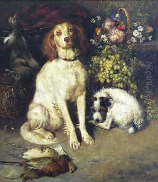 Dogs With Flowers And Game Oil Painting by William Strutt