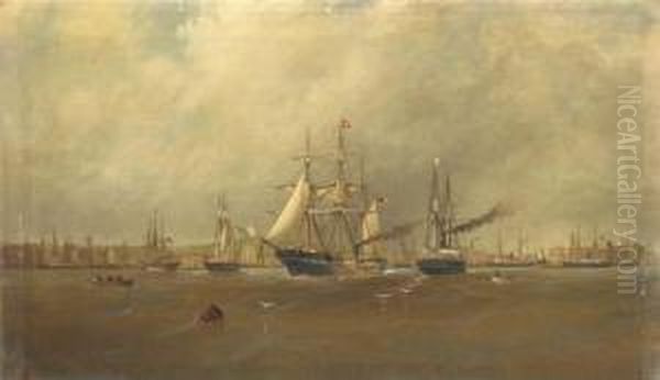 Philadelphia Waterfront, 1860, 
Alexander Charles Stuart As Surgeonon The U.s.f. Frigate Cumberland Oil Painting by Alexander Charles Stuart