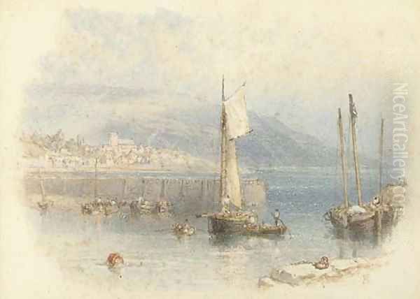 Lyme Regis from the Cobb Oil Painting by Myles Birket Foster