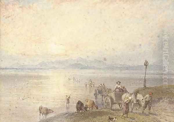 Morecambe Sands Oil Painting by Myles Birket Foster