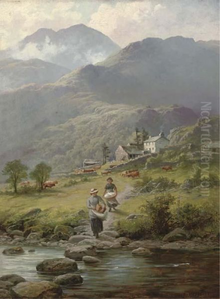 Washing Laundry In The River Oil Painting by Charles Stuart