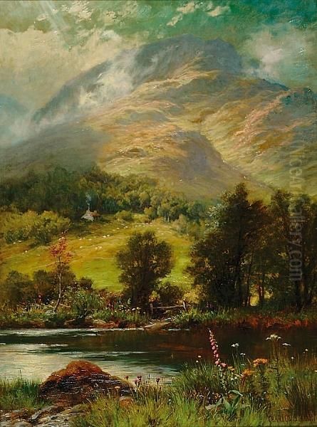 A Scottish Mountain Viewed From Across A River Oil Painting by Charles Stuart