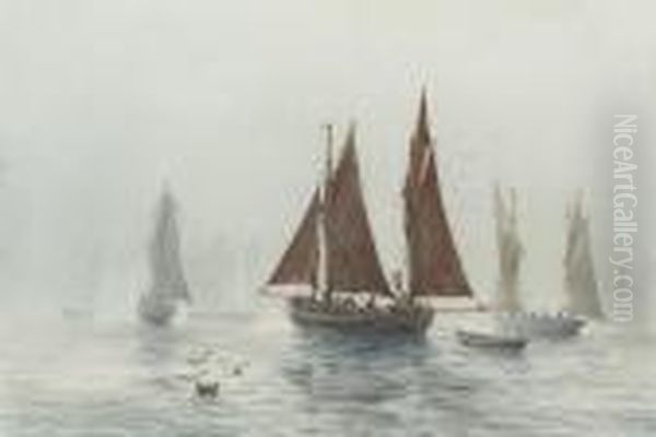 The Fishing Fleet In A Calm Oil Painting by Ernest Stuart