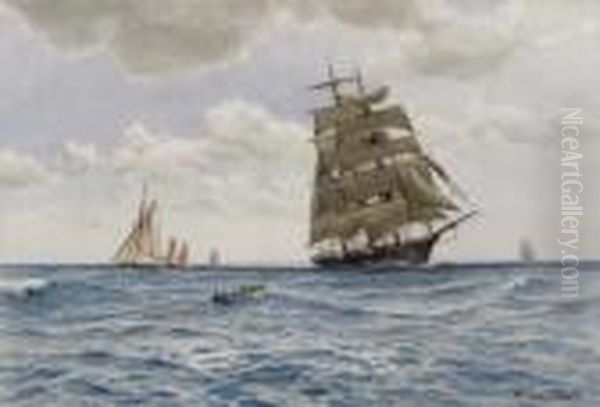 A Clipper And Other Sailing Vessels Oil Painting by Ernest Stuart