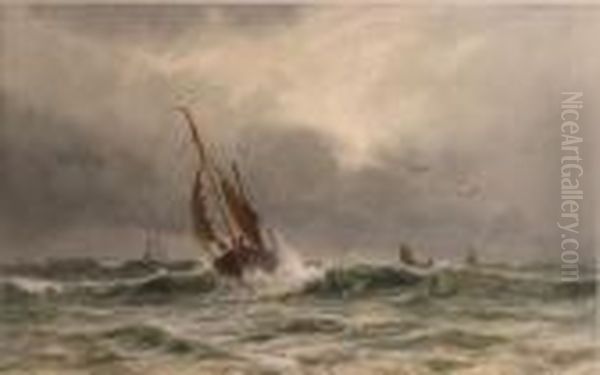 A Gale In Theoffing Oil Painting by Ernest Stuart