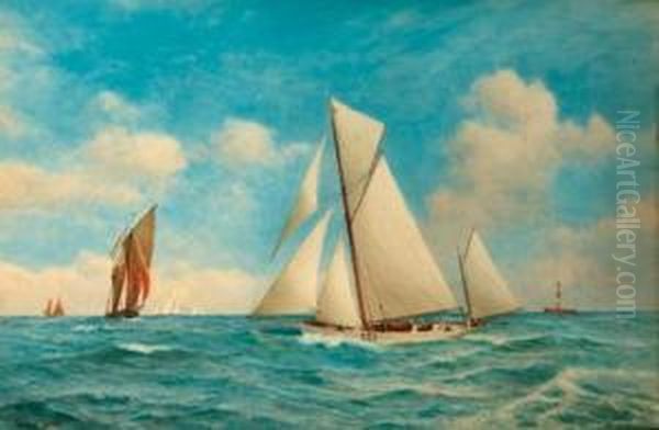 The Racing Yawl Bingo Off The Nab Lightship Oil Painting by Ernest Stuart