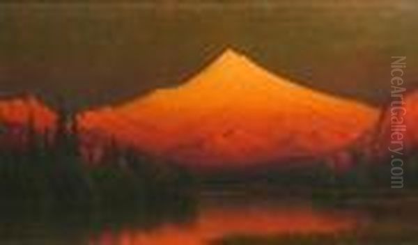 Sunset Over Shasta Oil Painting by James Everett Stuart