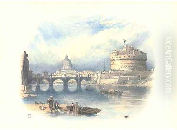 The tower of St Angelo with St Peter's beyond, Rome, Italy Oil Painting by Myles Birket Foster