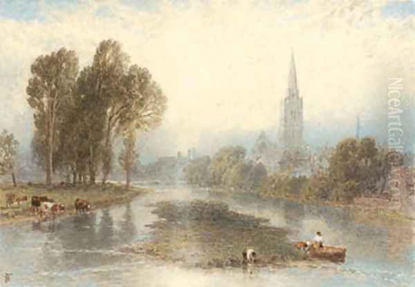 A collection of views along the Thames comprising Chelsea, Bray, Maidenhead, Cookham, Wallingford, Abingdon and Streatly Oil Painting by Myles Birket Foster