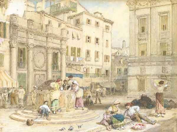 A corner of the Piazza di San Marco showing part of the Cardinals' Palace, Venice Oil Painting by Myles Birket Foster