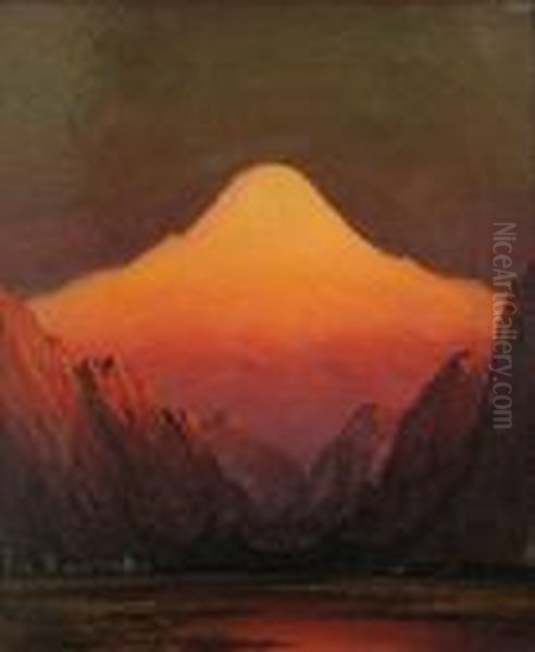 Sunset Glow, Mt. Tacoma From The Headwaters Of The Puyallup, Washington Oil Painting by James Everett Stuart