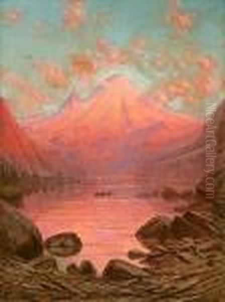 Sunset Glow, Mt. Tacoma From Lake Cle Elum, Washington, 1903 (no.928) Oil Painting by James Everett Stuart