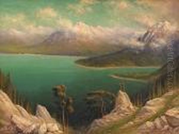 A View Of Emerald Bay From 
Rubicon Point With Mt. Tallac In The Distance, Lake Tahoe (no. 1909), 
1914 Oil Painting by James Everett Stuart