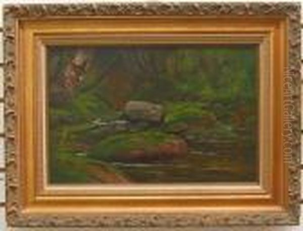 Brook And Moss Covered Rocks, About Onemile South Of Dover, Me Oil Painting by James Everett Stuart