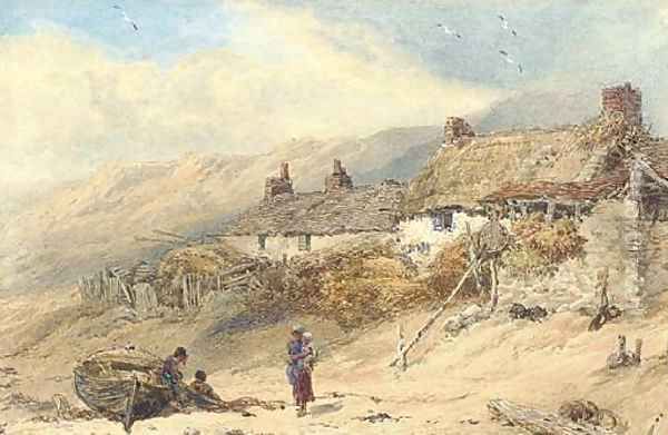 A fishing village Oil Painting by Myles Birket Foster