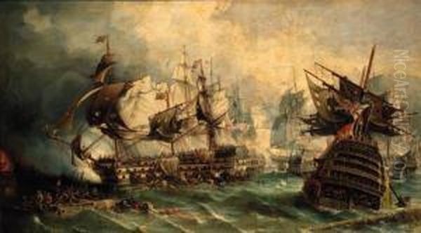 The Battle Of Trafalgar, 21st October, 1805 Oil Painting by William E.D. Stuart