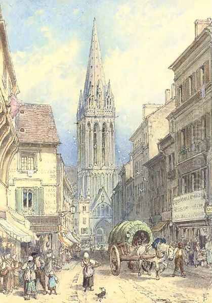 A street scene in Northern France Oil Painting by Myles Birket Foster