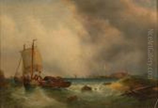 Coastal Landscape With Fishing Boats Oil Painting by Ralph R. Stubbs