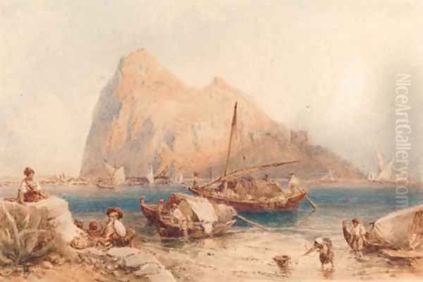 A view of Gibraltar Oil Painting by Myles Birket Foster